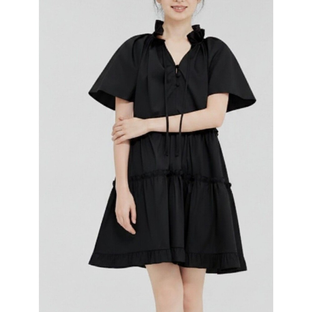 Pomander Place Black Adeline Tiered Ruffle Babydoll Euro Summer Dress Size XL
